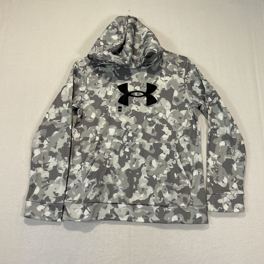 Under Armour Boys Armour Fleece Hoodie Gray Camo Big Logo Pullover 1389394 L